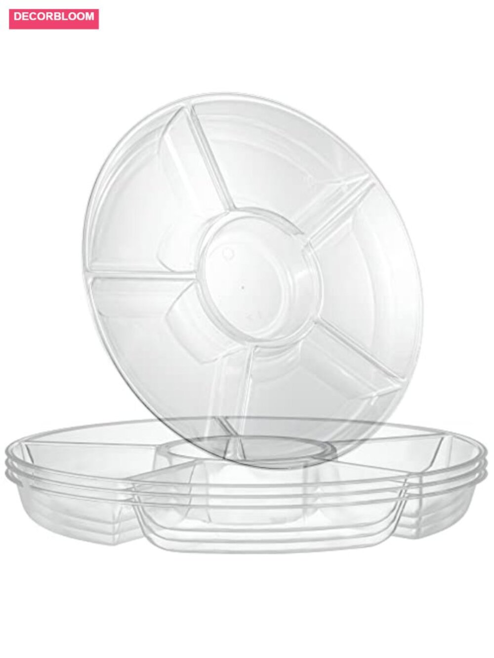 6 Sectional Round Plastic Serving Tray Platter Clear Set of 2